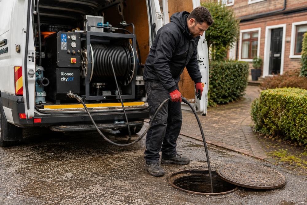 Engineer inspecting drainage pipework