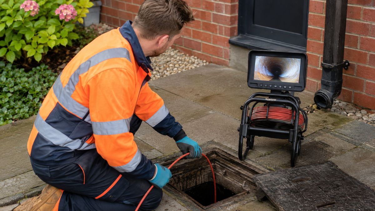 Drain engineer inspecting an open drain