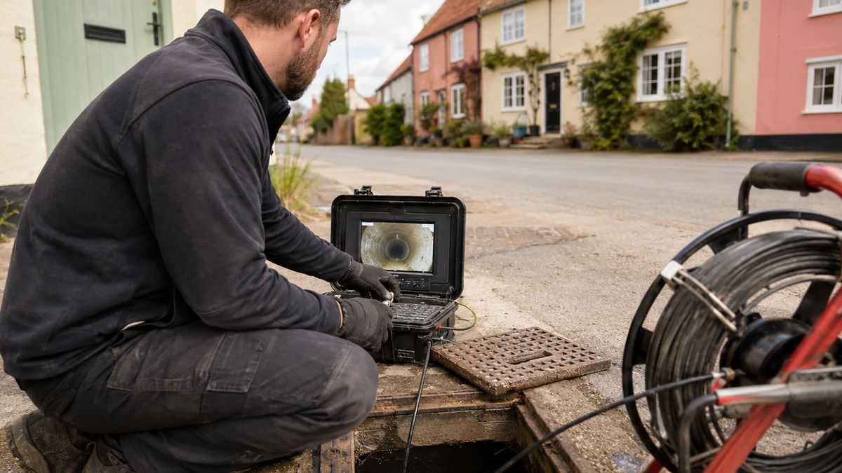 CCTV drain survey equipment inspecting a drain near Haverhill