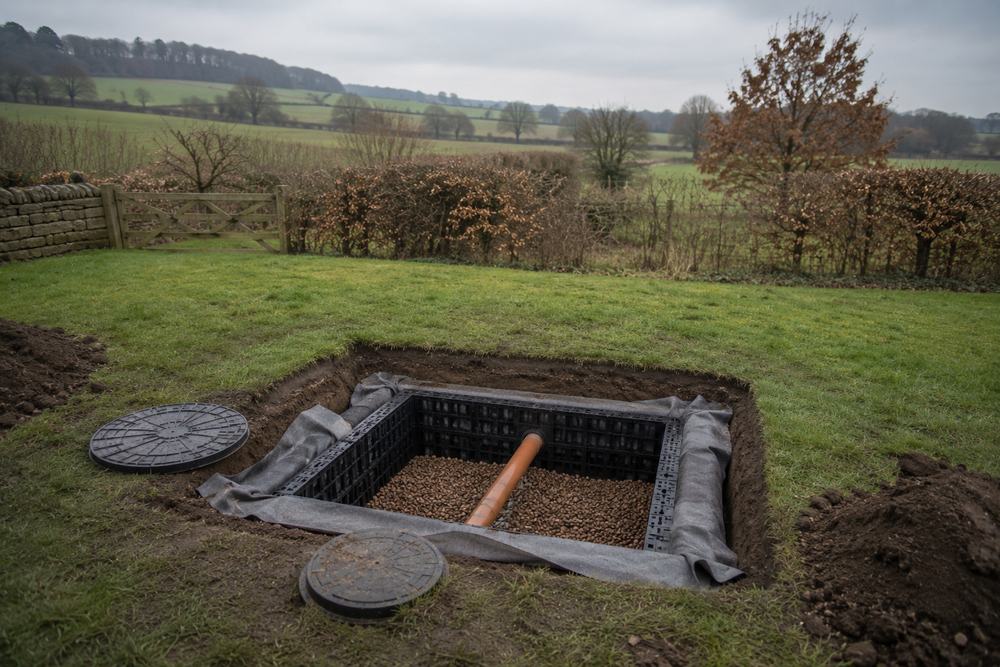 Engineer servicing home drainage equipment